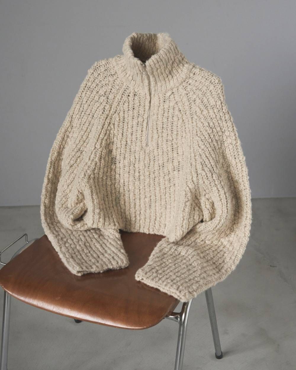 【25AW】Short Zip Knit / ショートジップニット (アイボリー)