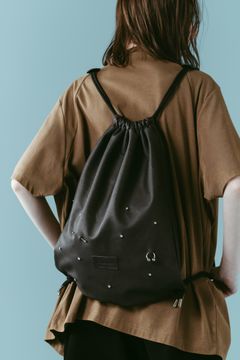 レザードローストリングバッグ (ブラック) leather drawstring bag (Black) /  26SS