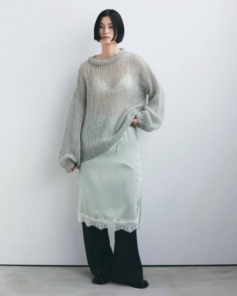サテンレーススカート (ミント) Satin Lace Skirt (MInt) / 26AW 【6月29日まで期間限定予約】