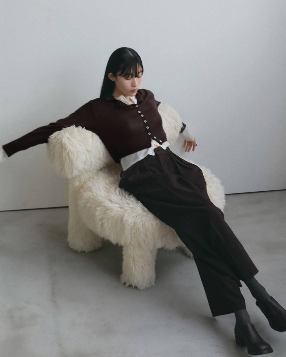 レイヤード クルーネックカーディガン (ブラウン) Layered Crewneck Cardigan (Brown) / 26AW 【6月29日まで期間限定予約】