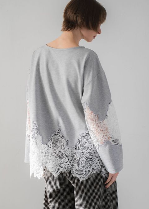 scallop lace sheer panel cut & sewn tops / シアーレース カットソートップス (Gray) / 26SS