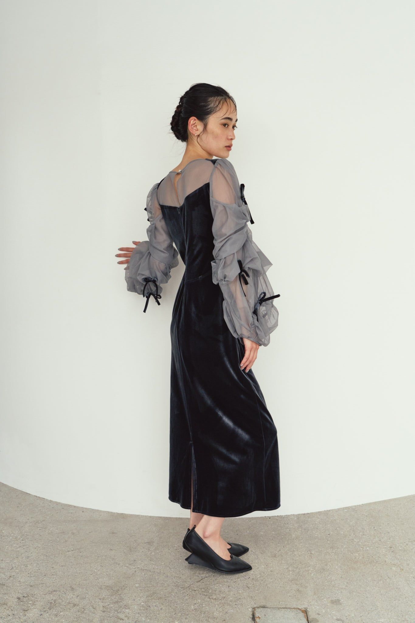 ドレープ チュールドレス (ブルーグレー) draped tulle dress (Bluegray) / 26AW