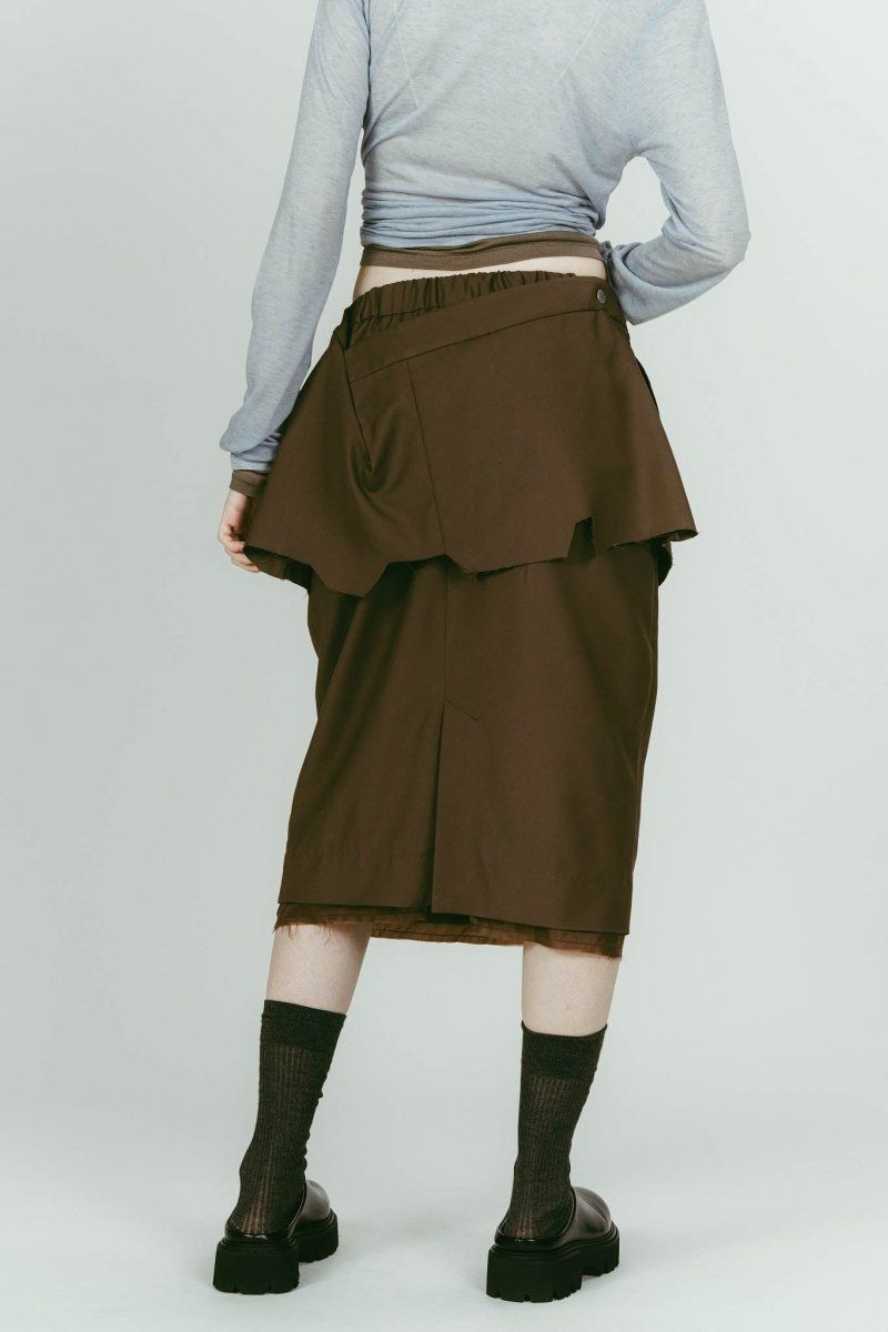 cut layered mid length skirt (Brown) / レイヤード ミディアム丈スカート (ブラウン) / 26SS