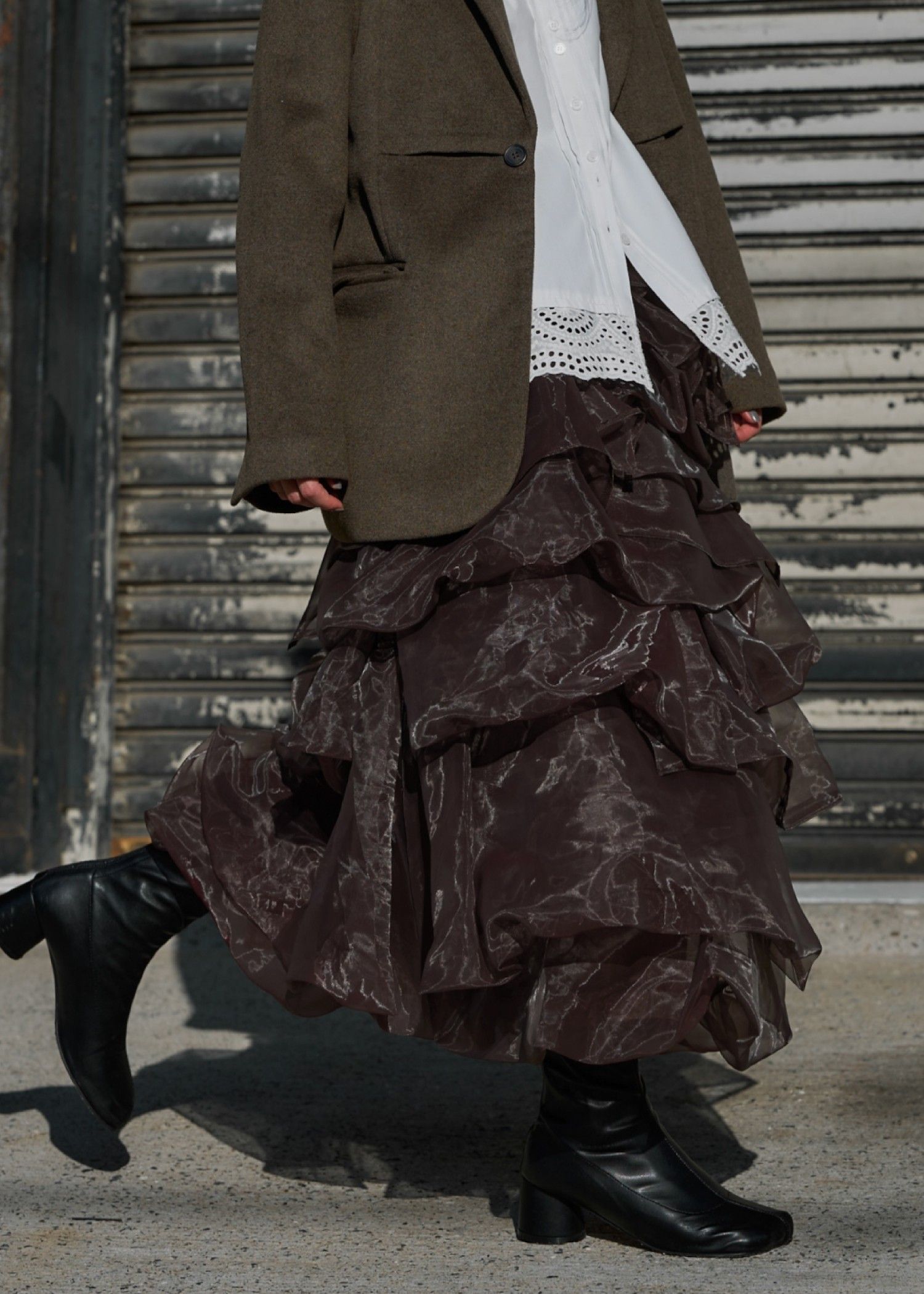 organdy random tiered pattern SK / オーガンジー ティアードスカート (ブラウン) / 25AW /