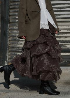 organdy random tiered pattern SK / オーガンジー ティアードスカート (ブラウン) / 25AW /