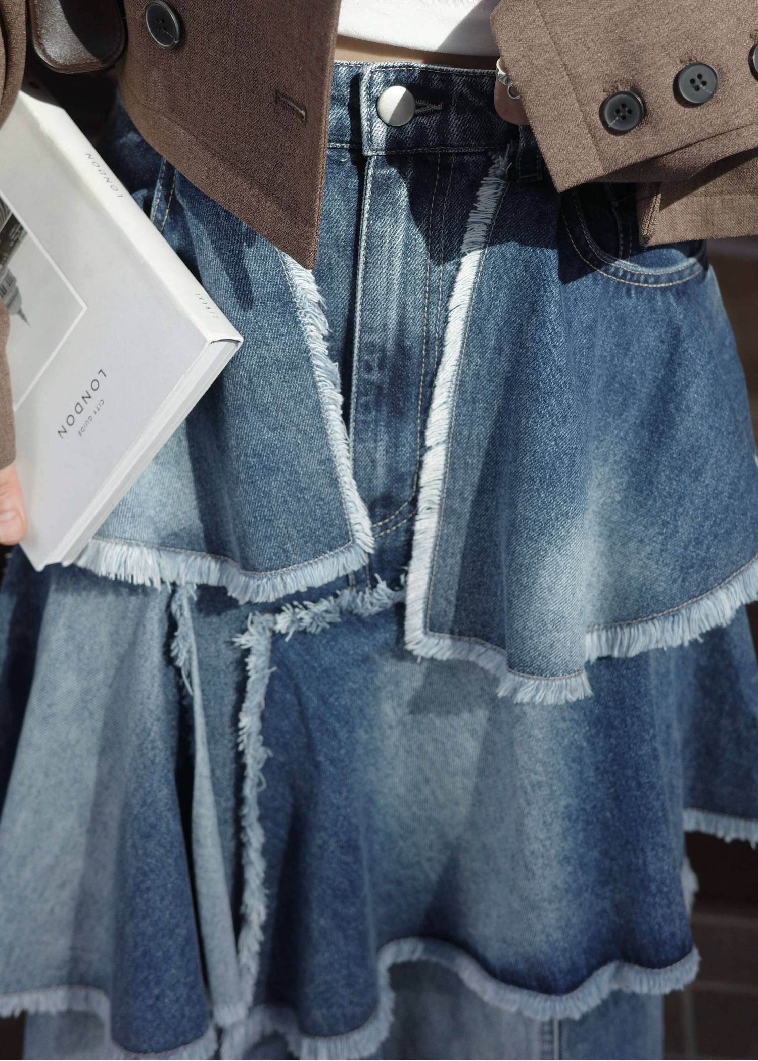 ランダム ティアードフリル デニムスカート (ブルー) random tiered frill denim SK (Blue) /  26SS