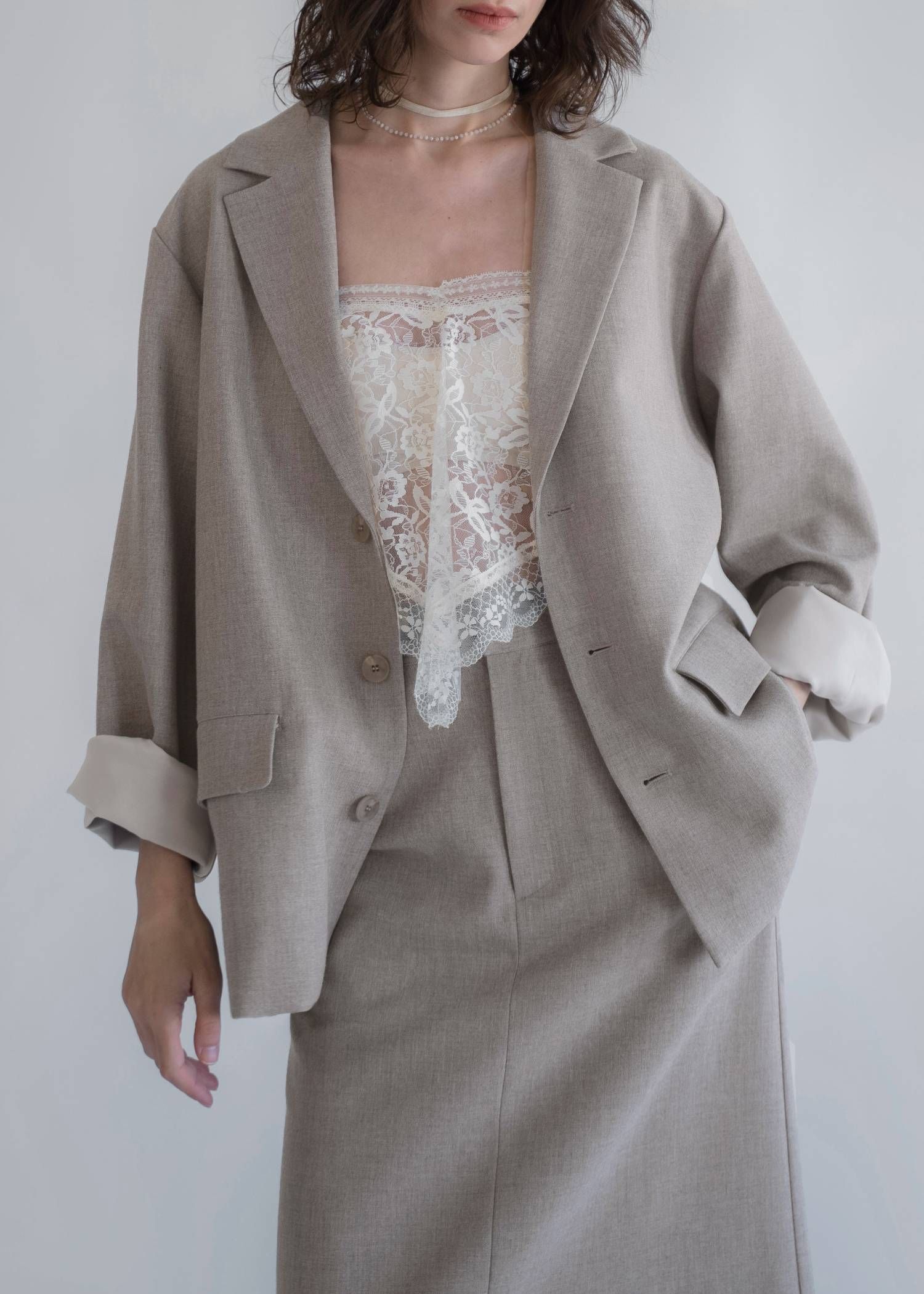 アレンジレース ジャケット (モカ) arrangement lace shawl oversize JK (Mocha) /  26SS