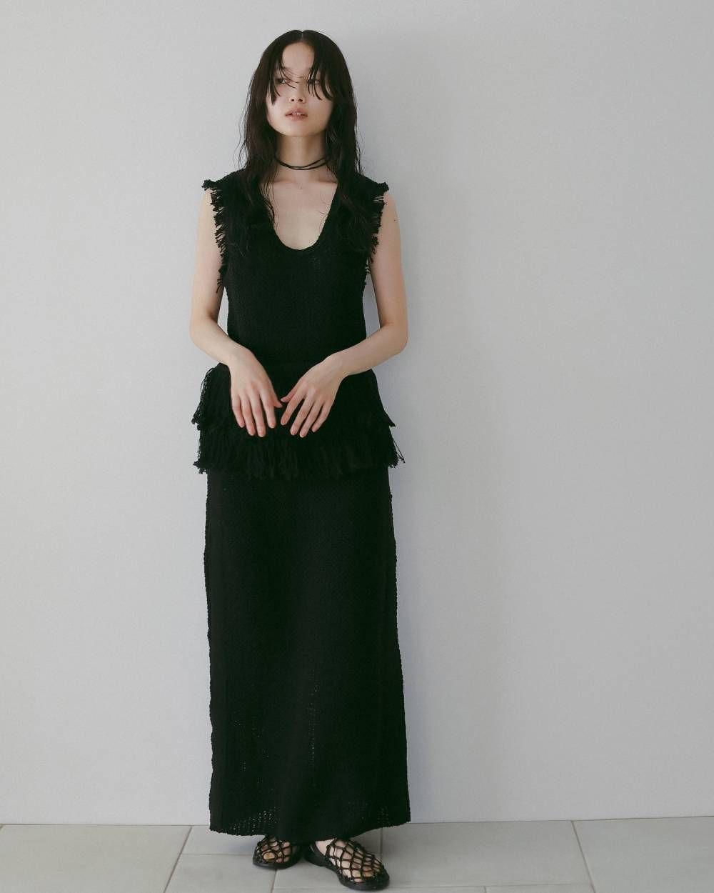 クロシェニットスカート (ブラック) Crochet Knit Skirt (Black) / 26SS