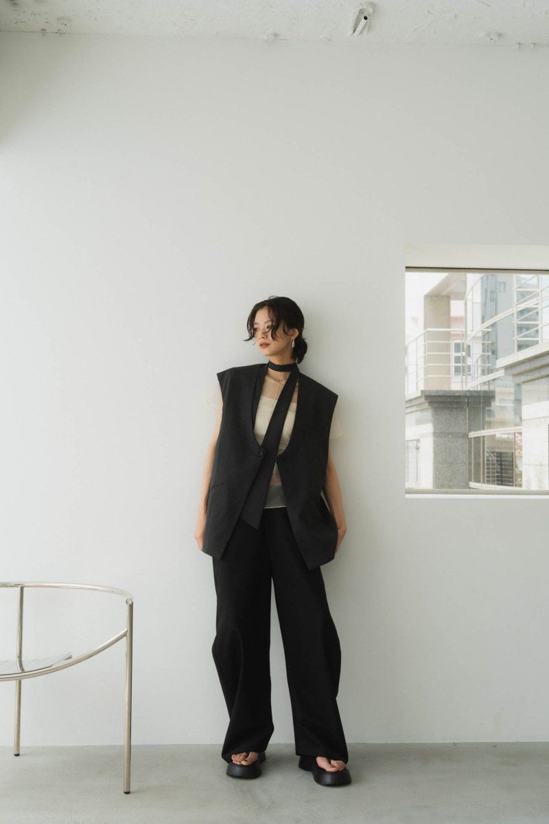 2way collarless gilet / 2ウェイ カラーレスジレ (ストライプ) / ユニセックス
