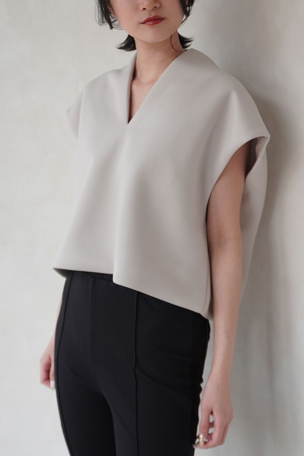 KEYNECK CROPPED TOPS / キーネッククロップドトップス (グレージュ)