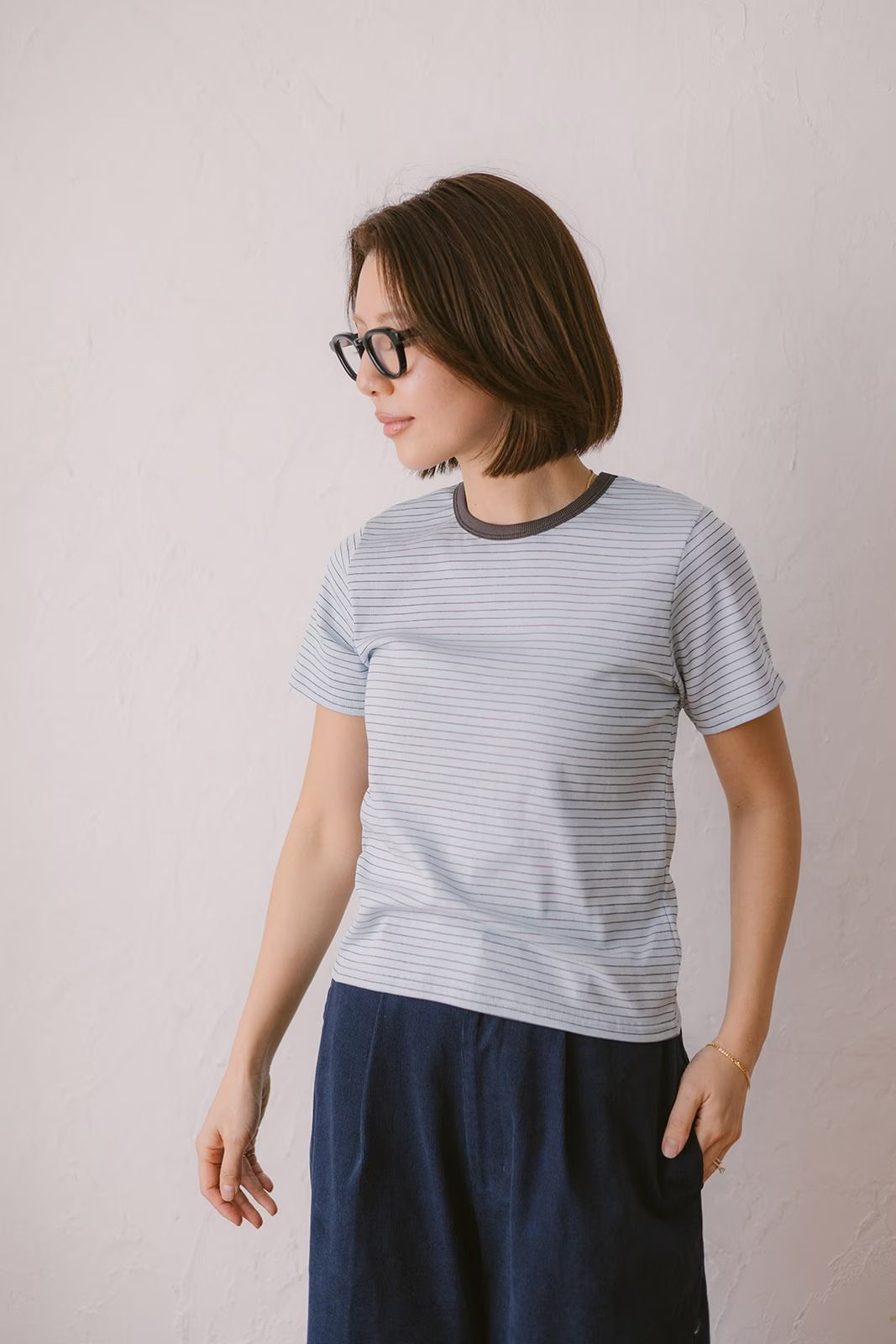 コンフォートスリムボーダーTシャツ (ライトブルー) Slim Border T-shirt (Light blue) /  26SS