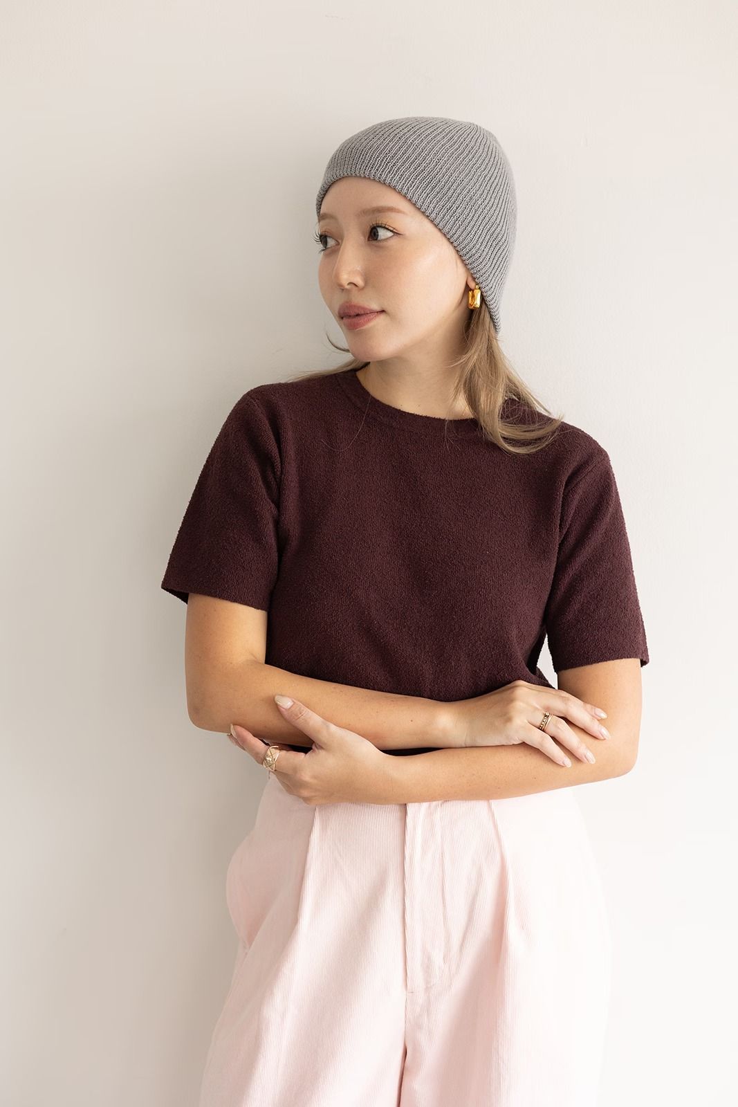 ハーフスリーブ2wayコンパクトカーディガン (バーガンディ)  Compact Cardigan (Burgundy) /  26SS