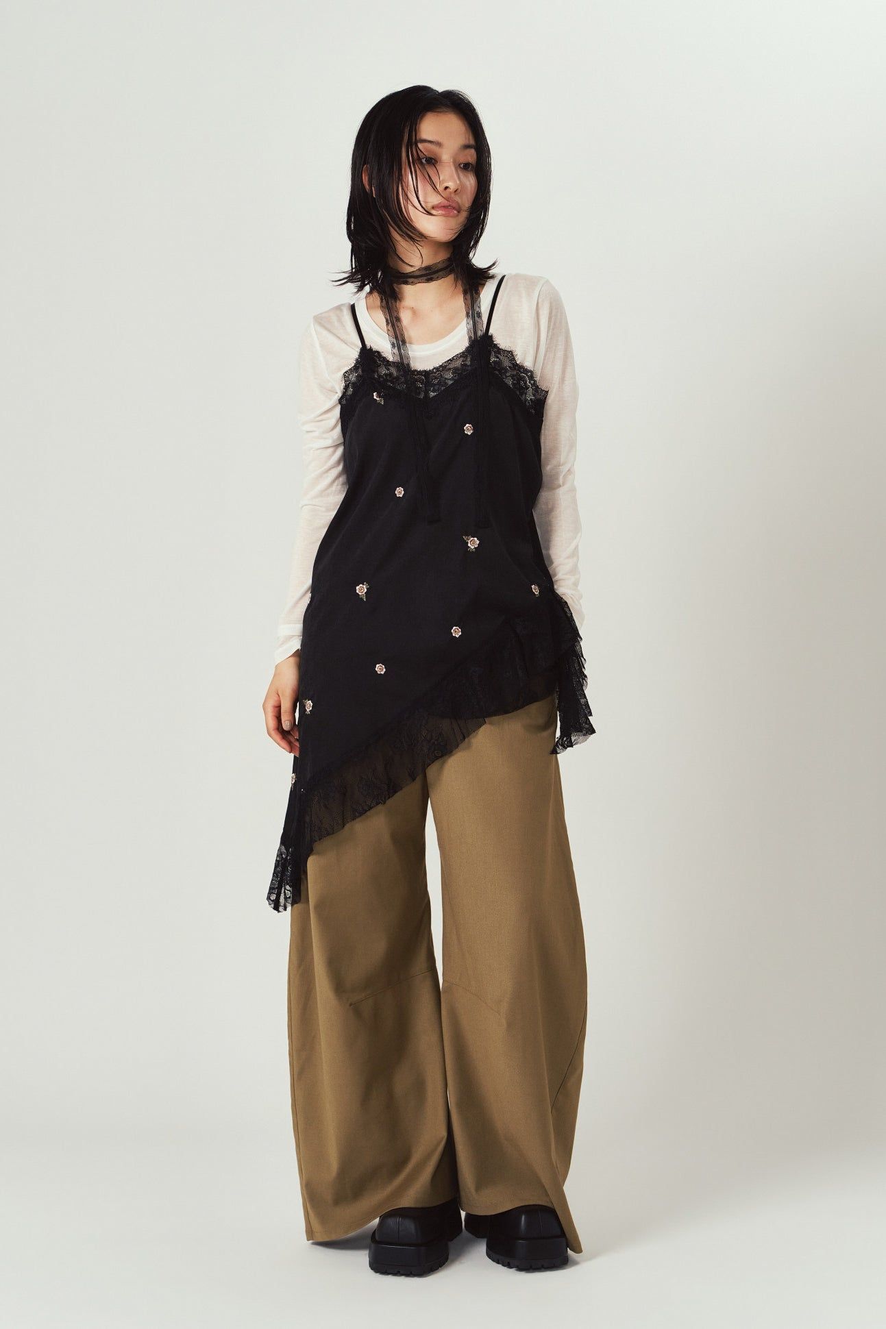 レースキャミソールドレス (ブラック) lace cami dress (Black) / 26AW