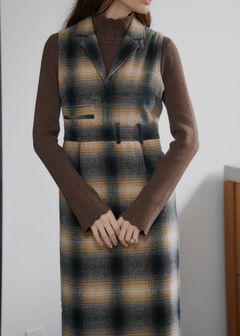 tailored collar no sleeve check OP / テーラード ノースリーブ チェックワンピース (グリーン) / 25AW /