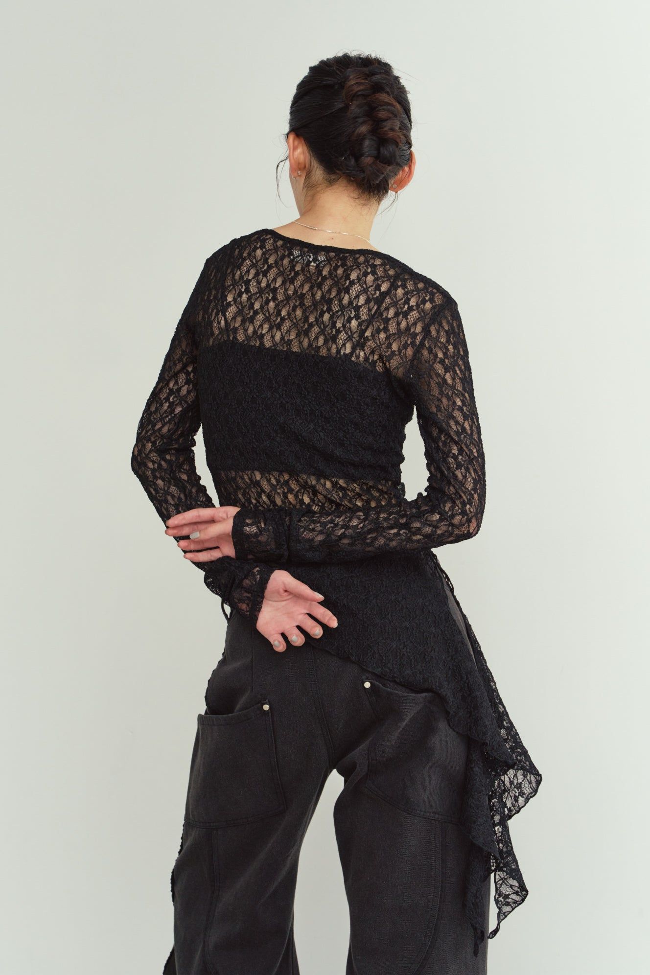 レーストップス (ブラック) lace gathered top (Black) / 26AW