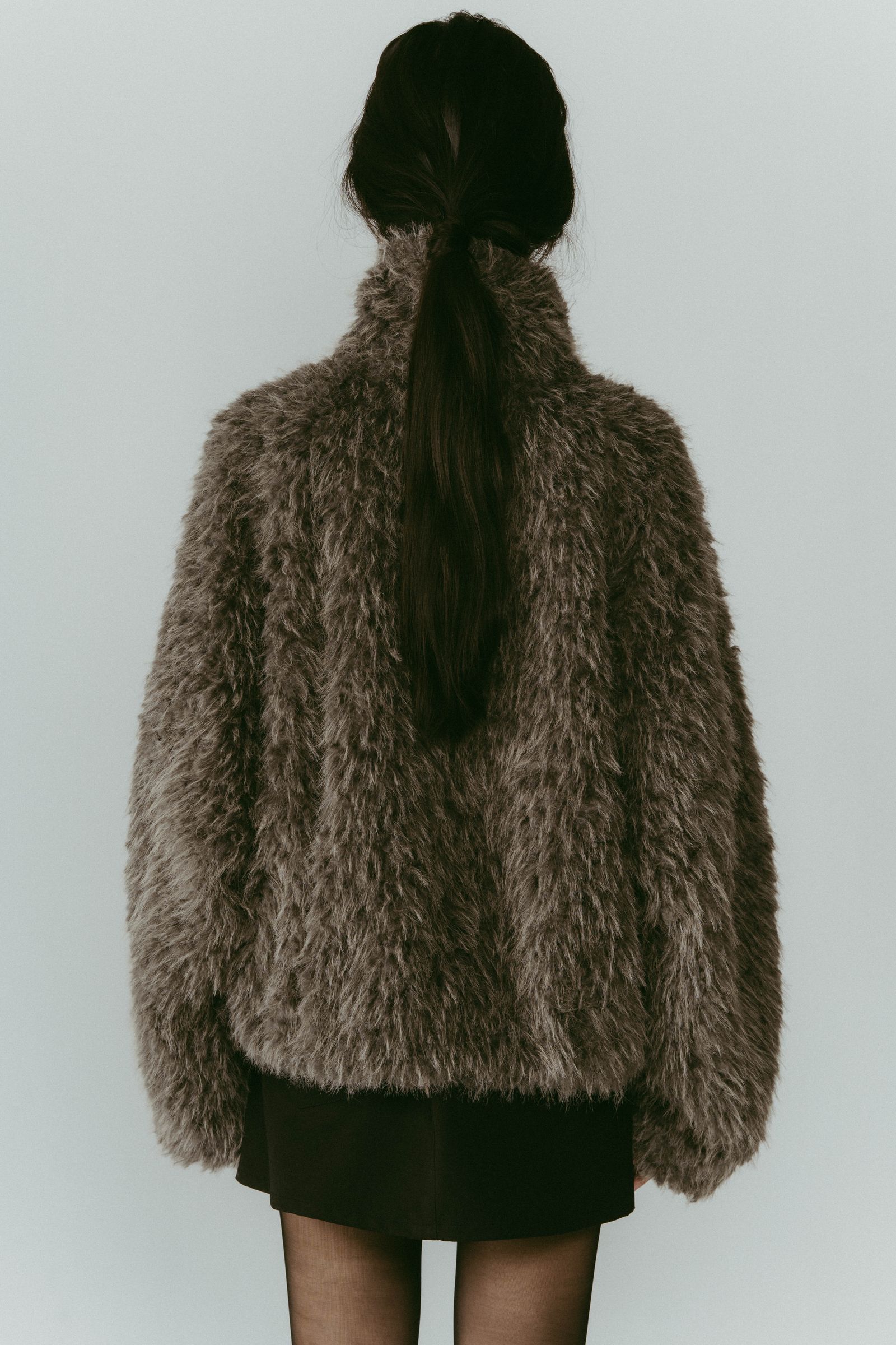 shaggy stand collar coat / シャギースタンドカラーコートブルゾン (グレー) / 25AW