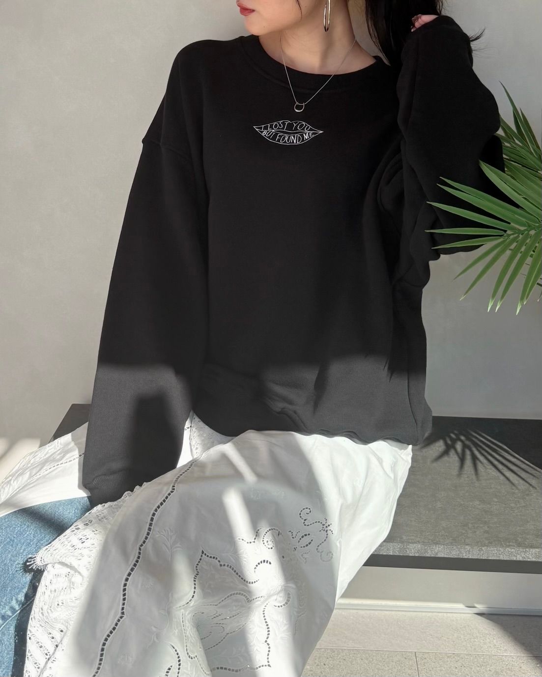 lip embroy sweat tops / リップエンブロイスウェットトップス (ブラック) / 25AW