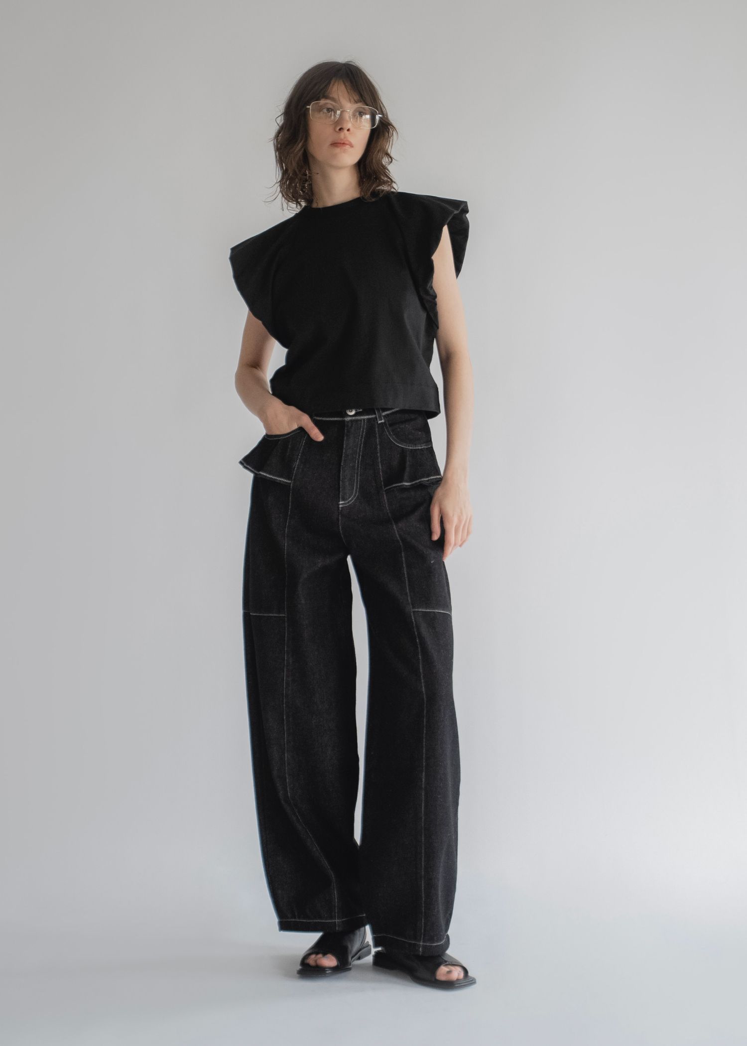 【Hanesコラボ】【2色セット】【Sサイズ】2P BEEFY-T balloon sleeve tops (White&Black) / ヘインズコラボ バルーンスリーブTシャツ (ホワイト&ブラック) / 26SS