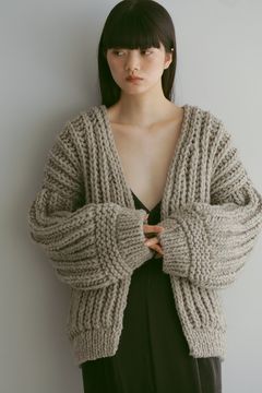 LOW GAUGE HAND KNIT CARDIGAN / ローゲージハンドニットカーディガン (グレー)ざっくり編み