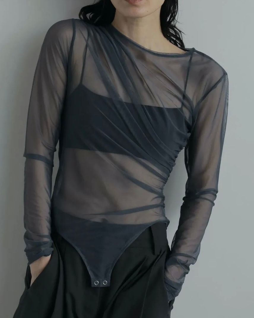 【25AW】Tulle Gather Bodysuit / チュールギャザーボディースーツ (ブルー)