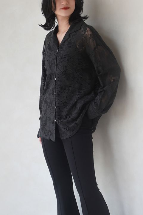 OPEN COLLAR RACE SHIRT / オープンカラー レースシャツ (ブラック)
