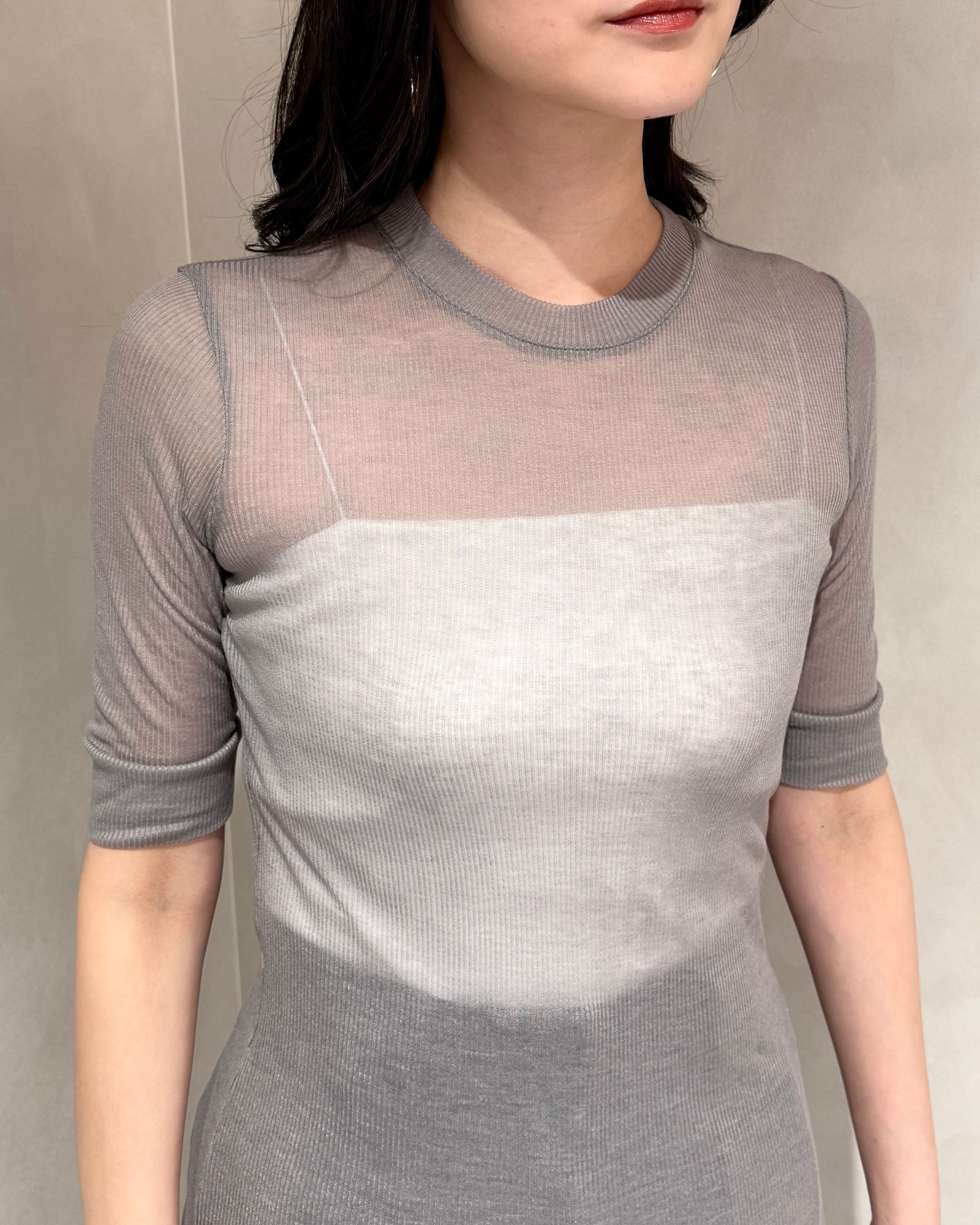 CINOH◆25SS/テンセルカシミヤリブTシャツ//38/--/IVO/25SCU003/タグ付属 CINOH - 【25SS】TENCEL CASHMERE RIB T-SHIRT / テンセル