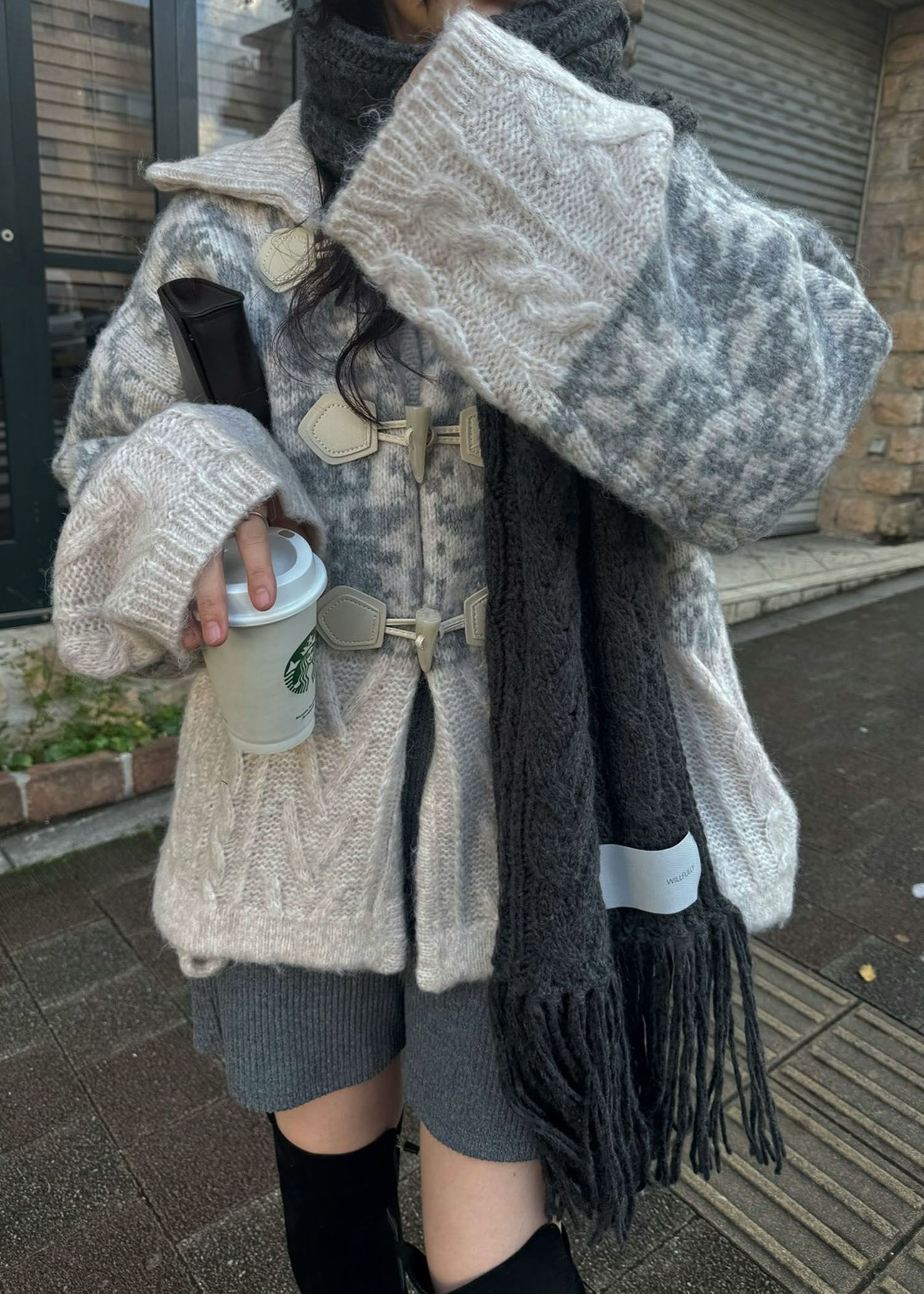 jacquard & cable placement toggle knit / ジャガード ケーブルトグルニット (ミックス) / 25AW /