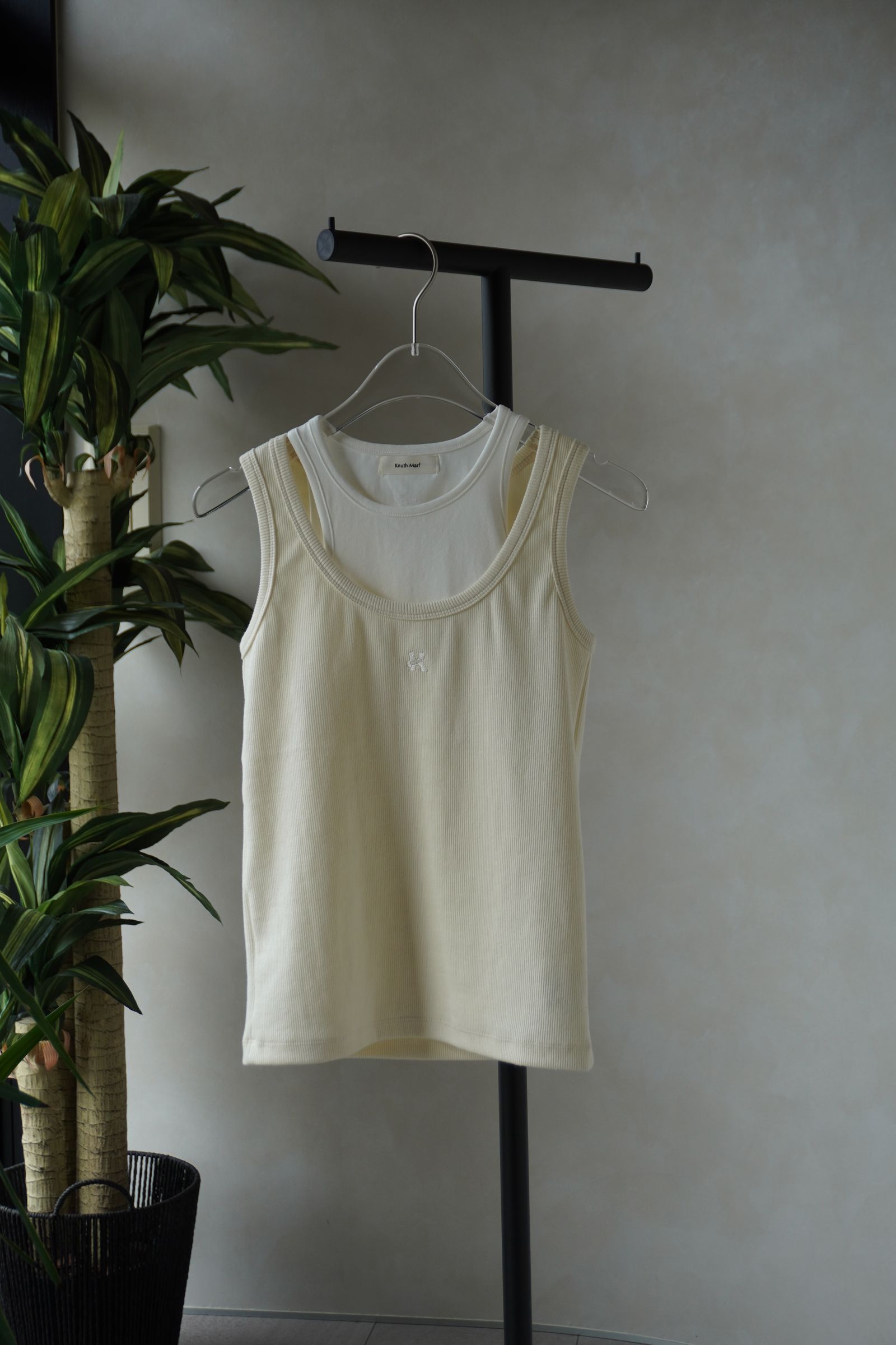 2ピース レイヤードロゴタンクトップ (アイボリー) 2piece layered logo tank top