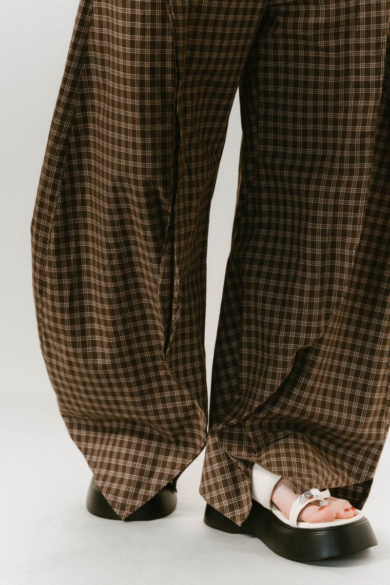 slit deformed pants(unisex) / スリット ディフォームド パンツ (チェックブラウン) / 25SS