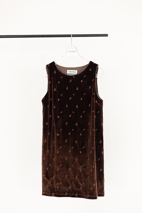 チェリーエンブロイダリーベロアチュニック (ブラウン) Cherry Embroidered Velour Tunic (Brown) /  26SS