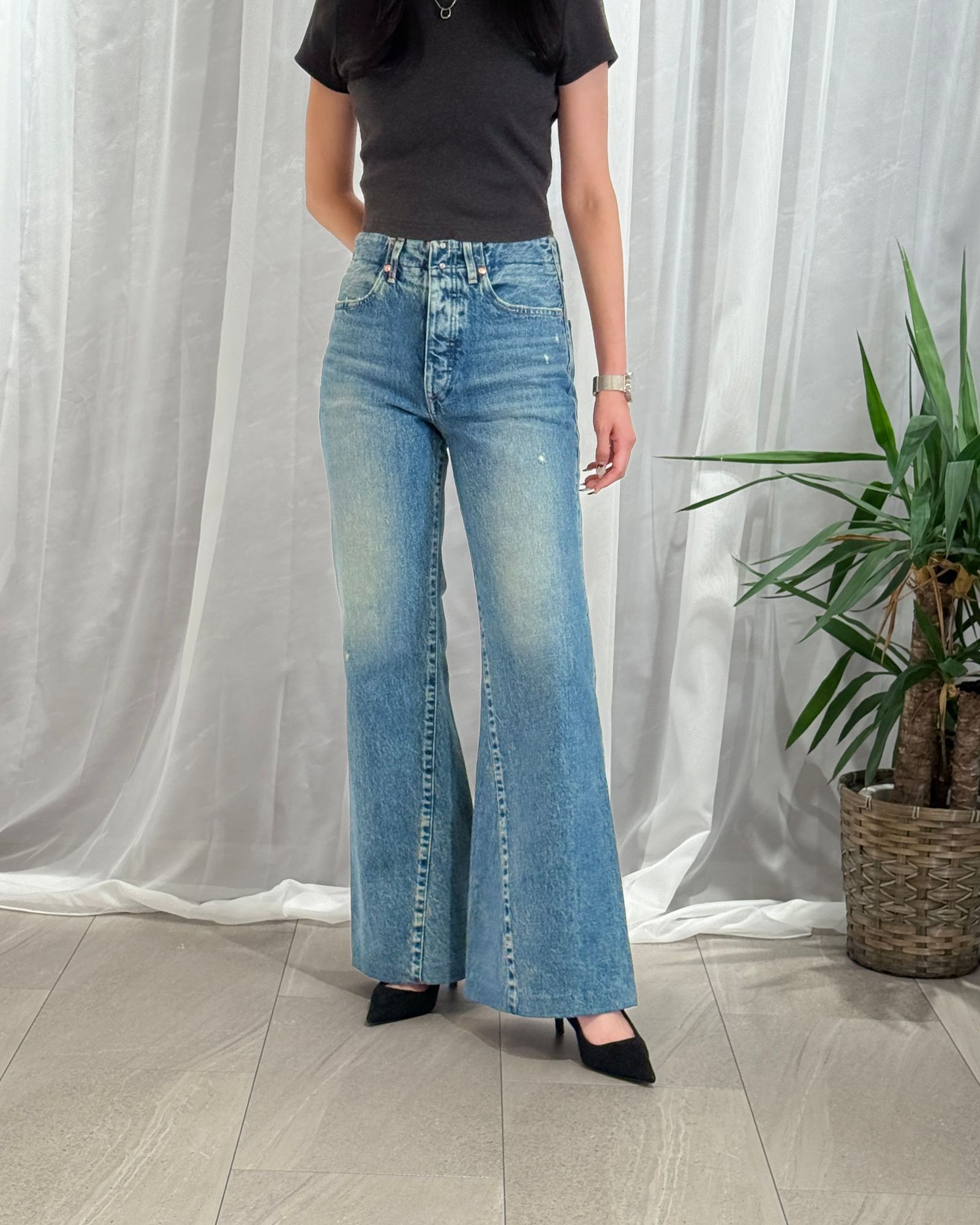 【25AW】FLARE JEAN TROUSERS / フレアジーンズ トラウザーズデニム (グリーンブルー) / レディース