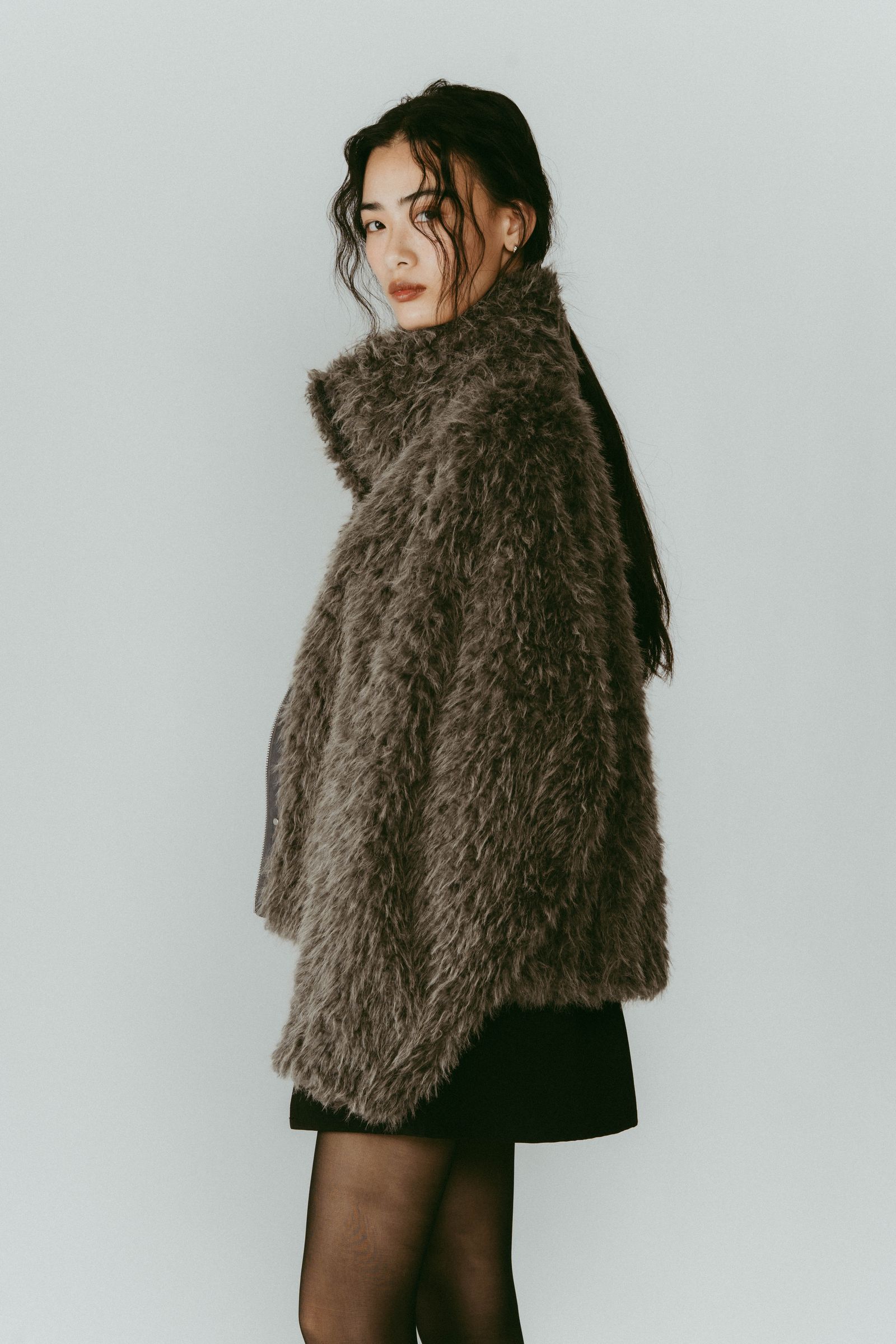 shaggy stand collar coat / シャギースタンドカラーコートブルゾン (グレー) / 25AW