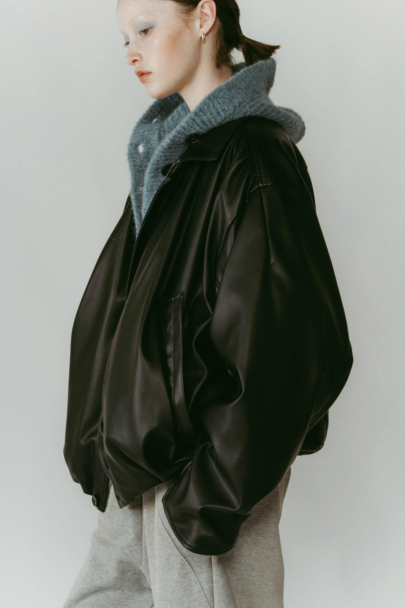 voluminous leather jacket(unisex) / ボリュームレザージャケットブルゾン (ブラック) / 25AW