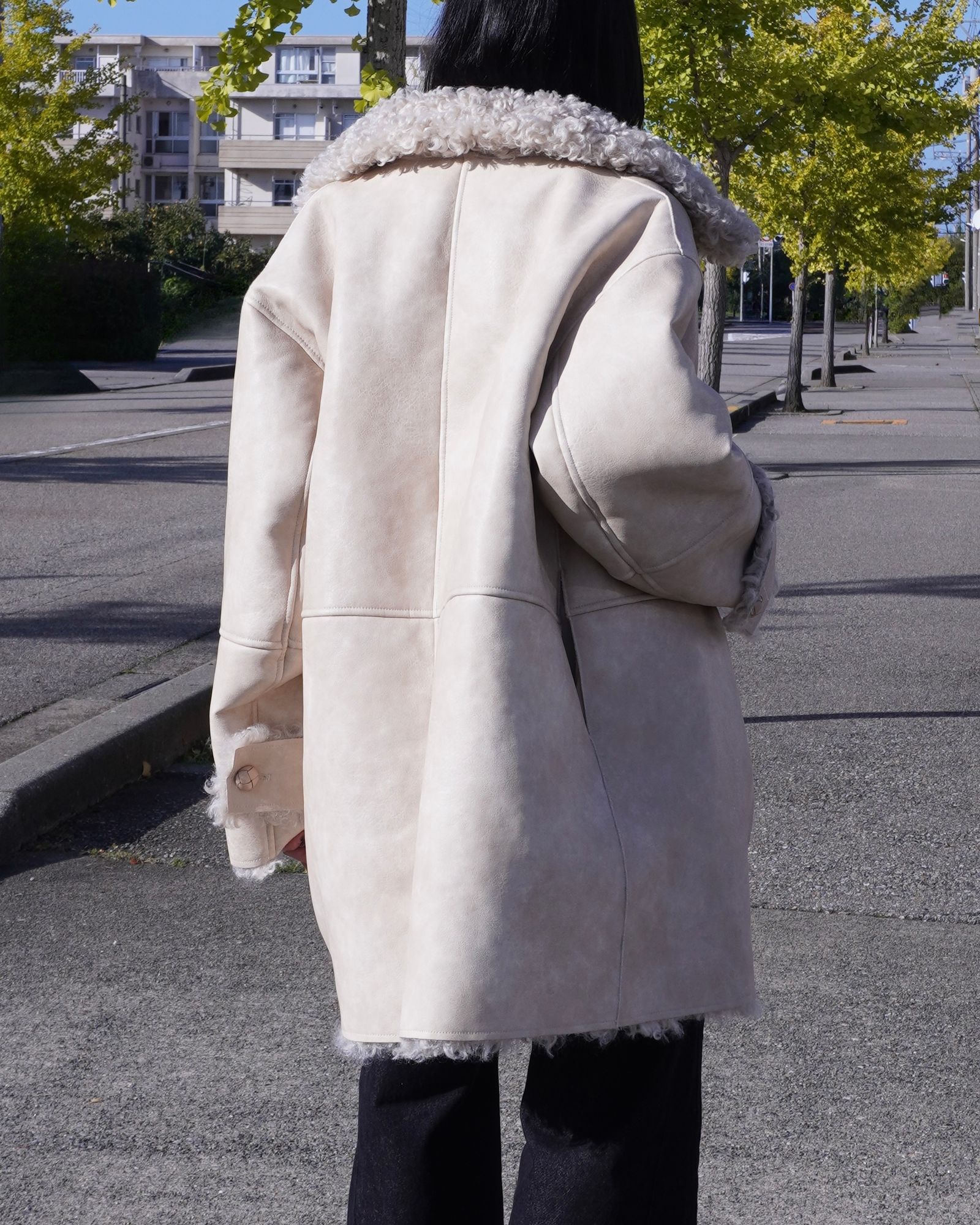 【25AW】Vintage Like Fake Mouton Reversible Coat (クリーム) / ヴィンテージライクムートン リバーシブルファーコート / エコファー / フェイクファー