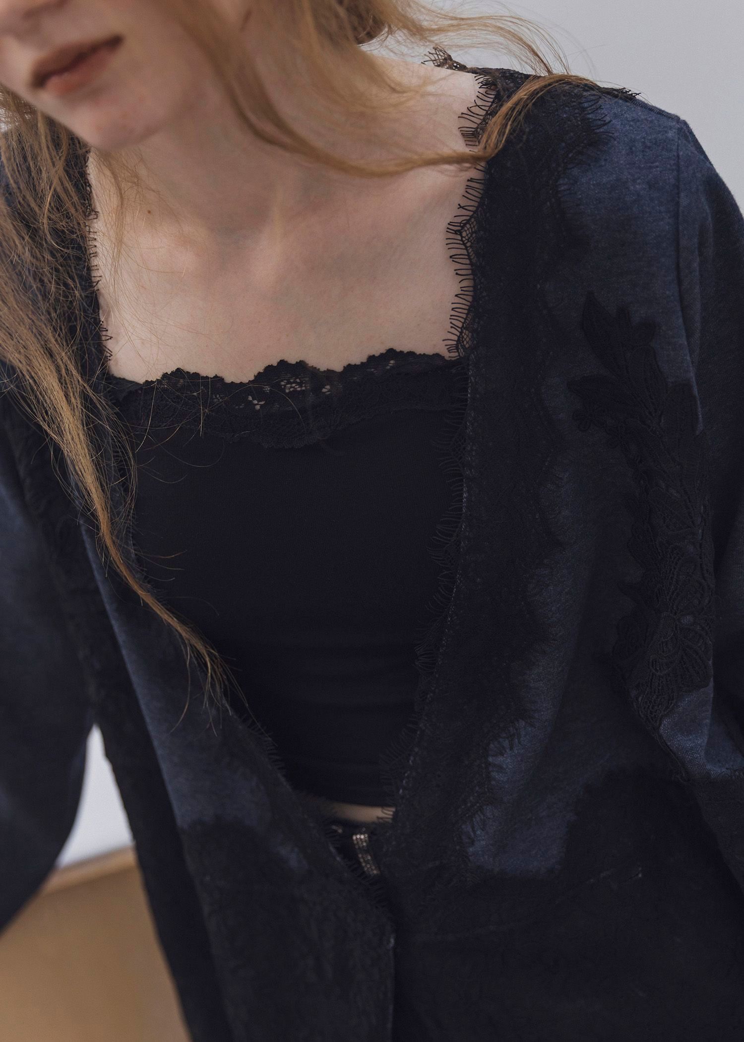 cachecoeur multi lace sweat OP / マルチレース スウェットワンピース (インディゴ) / 25AW