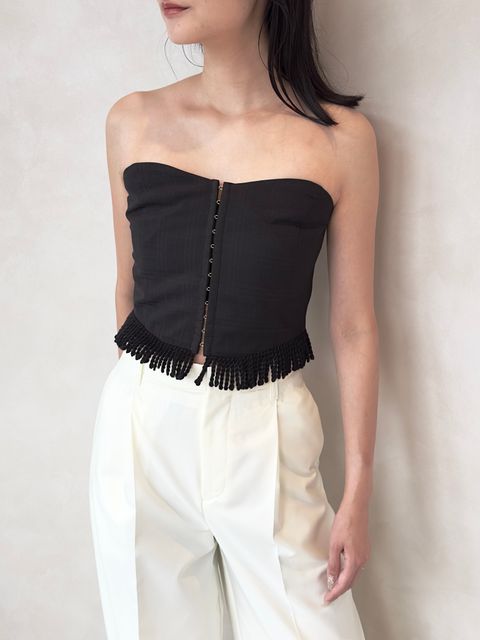 CHECK FRINGE BARE BUSTIER (NOIR) / チェックフリンジベアビスチェ ノワール
