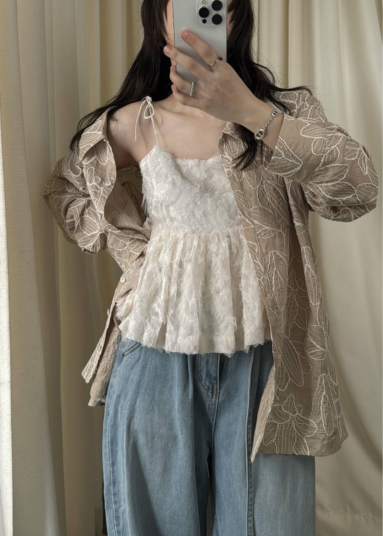カットジャガード キャミソール (シェル) cut jacquard tulle gather camisole (Shell) /  26SS