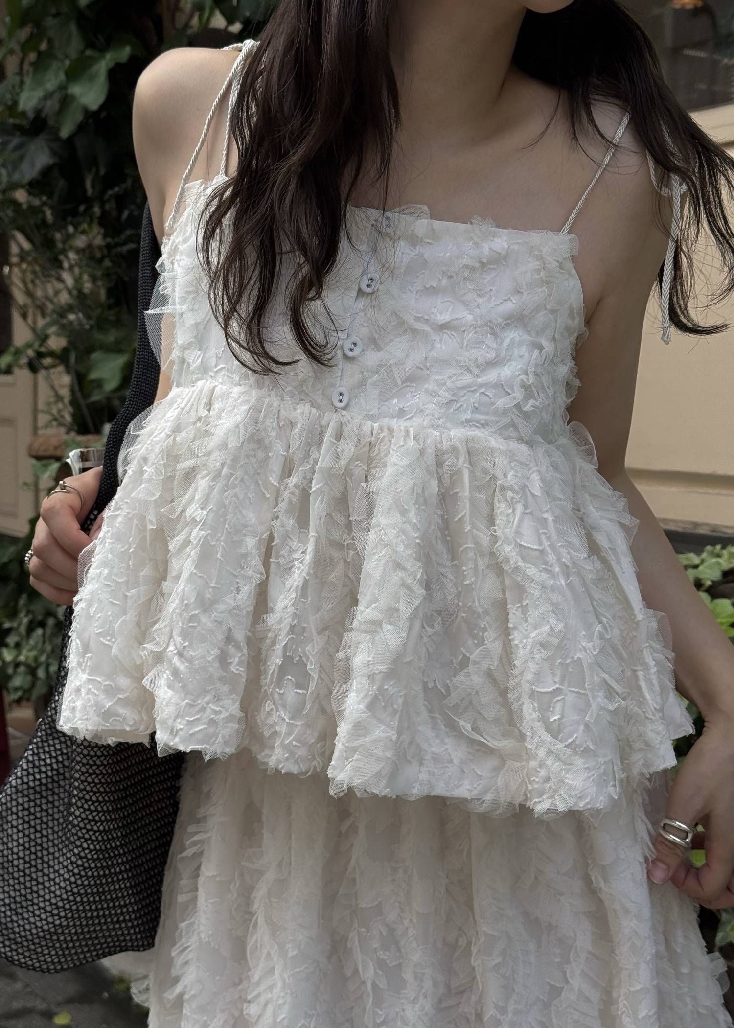 カットジャガード キャミソール (シェル) cut jacquard tulle gather camisole (Shell) /  26SS