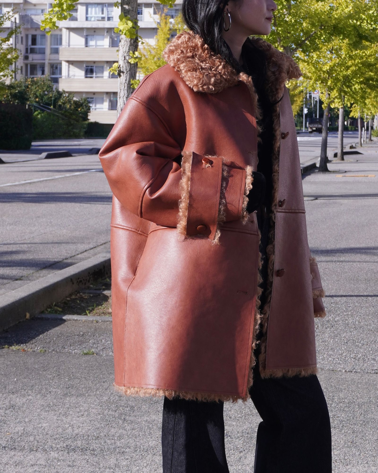 【25AW】Vintage Like Fake Mouton Reversible Coat (テラコッタ) / ヴィンテージライクムートン リバーシブルファーコート / エコファー / フェイクファー