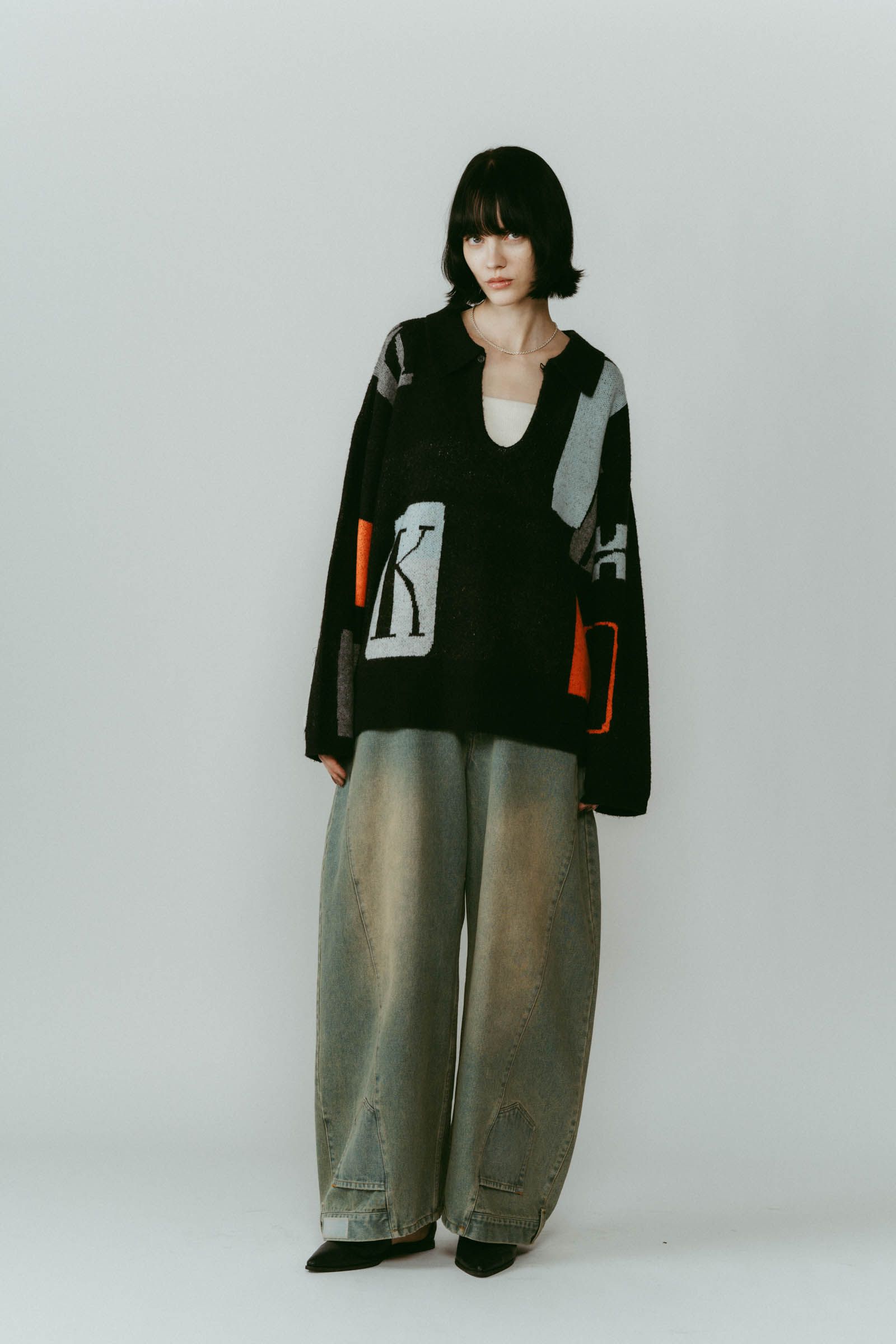 K design knit pullover(unisex) / Kデザイン ニットプルオーバー (ブラック) / 25AW