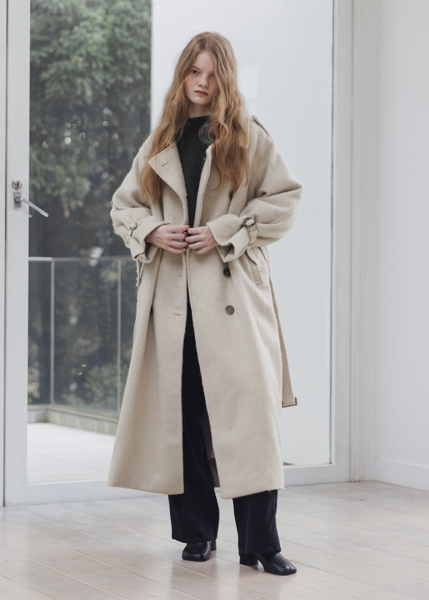 shaggy volume sleeve trench long coat / シャギー トレンチコート (ミルクティー) / 25AW /