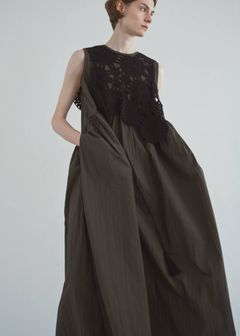 クロシェ ナイロンワンピース (カーキ) crochet knit layered nylon OP (Khaki) /  26SS