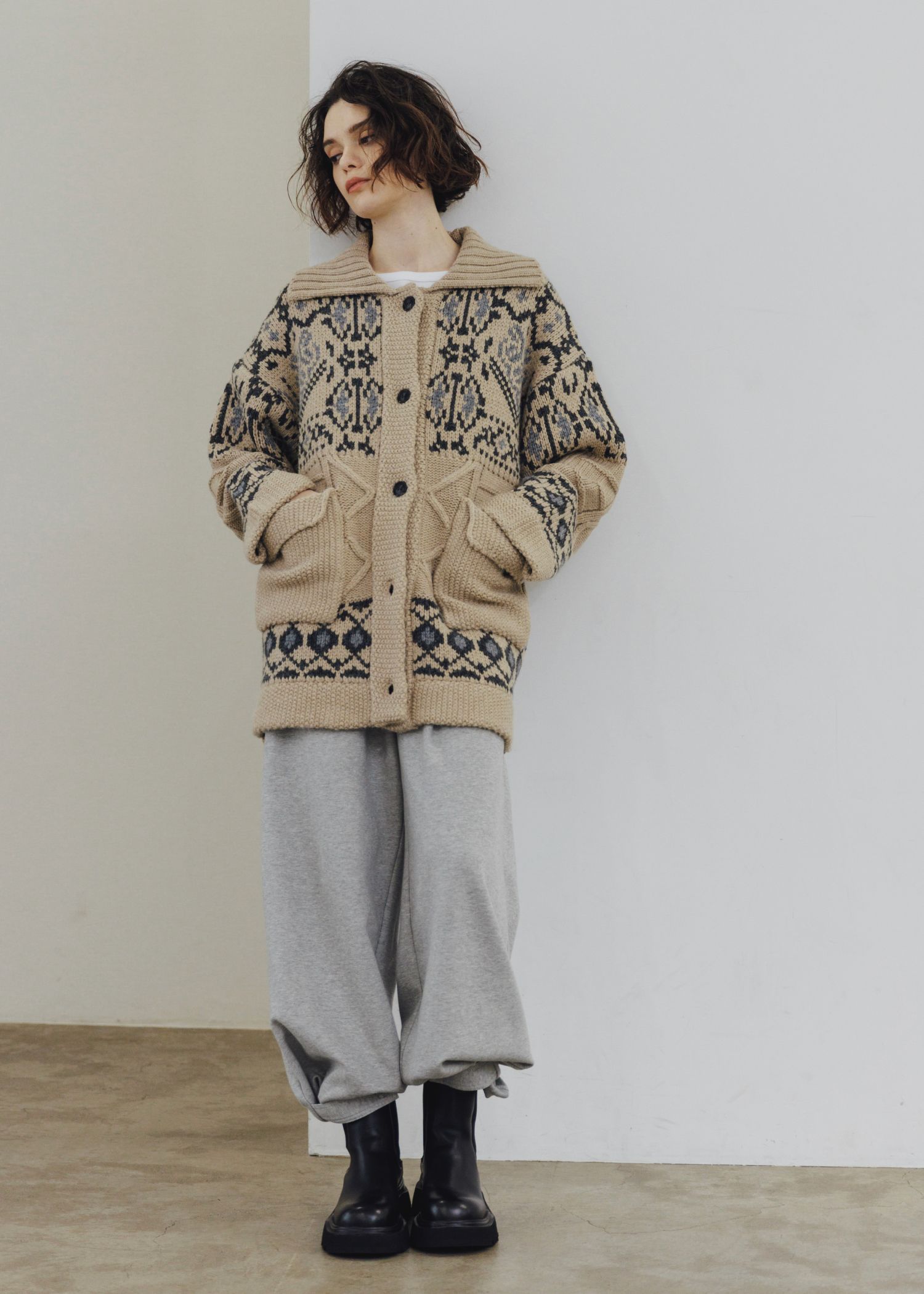 nordic pattern knit cowichan jacket / ノルディック カウチンニットジャケット (タン) / 25AW /