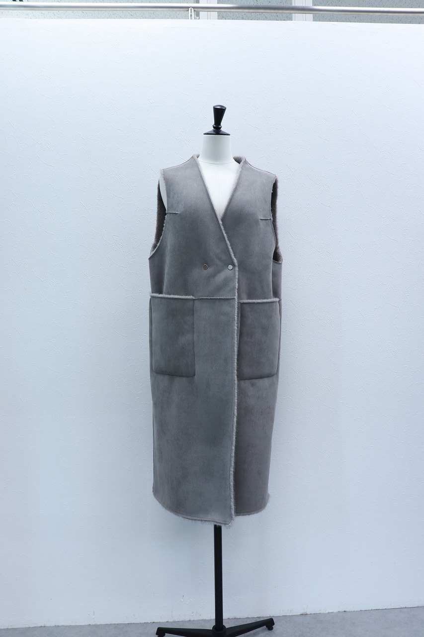リバーシブル ムートンジレ (グレー) Reversible shearling gilet (Gray) / 26AW
