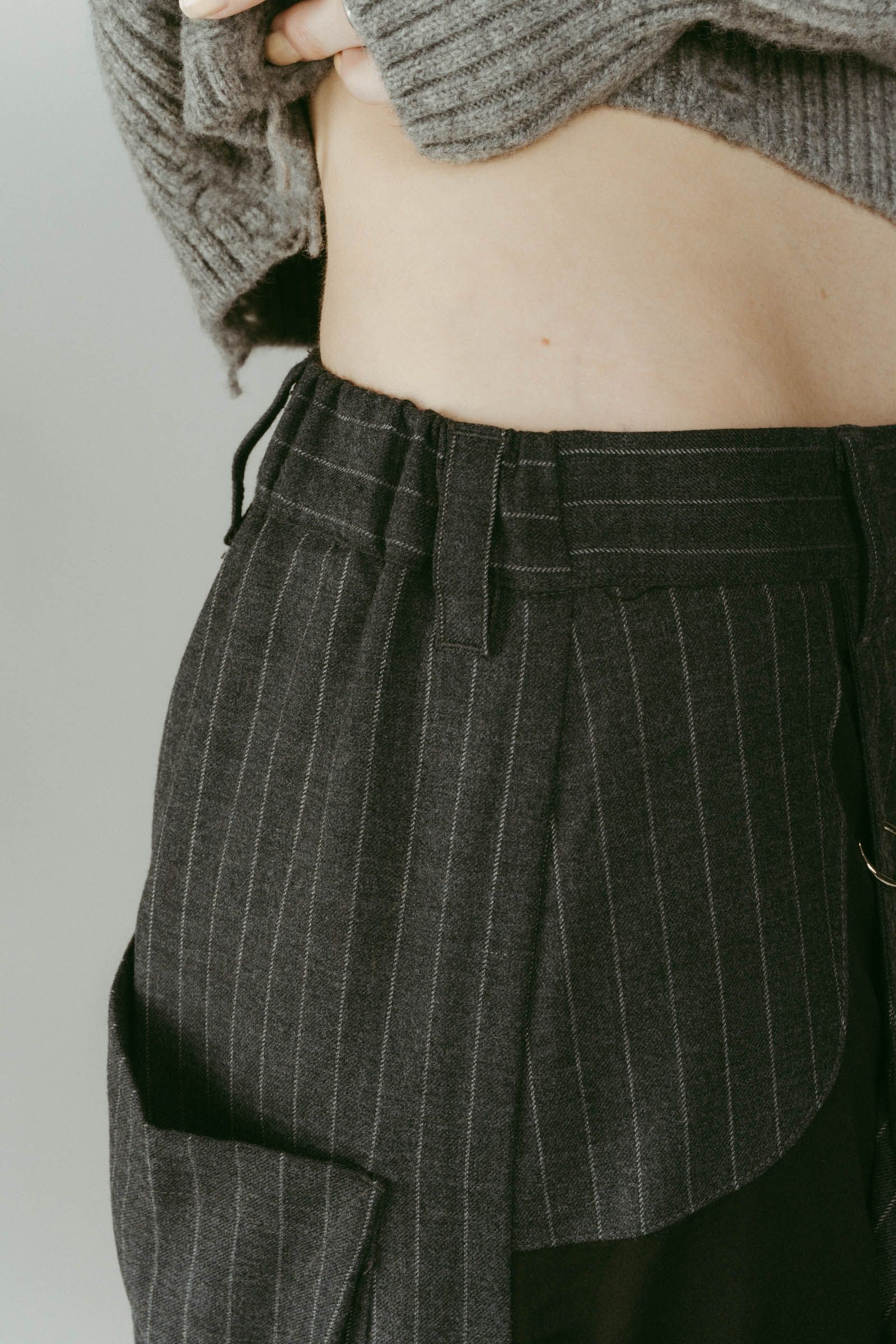 pierced drape pants(unisex) / ピアス ドレープ パンツ (ストライプグレー) / 25AW