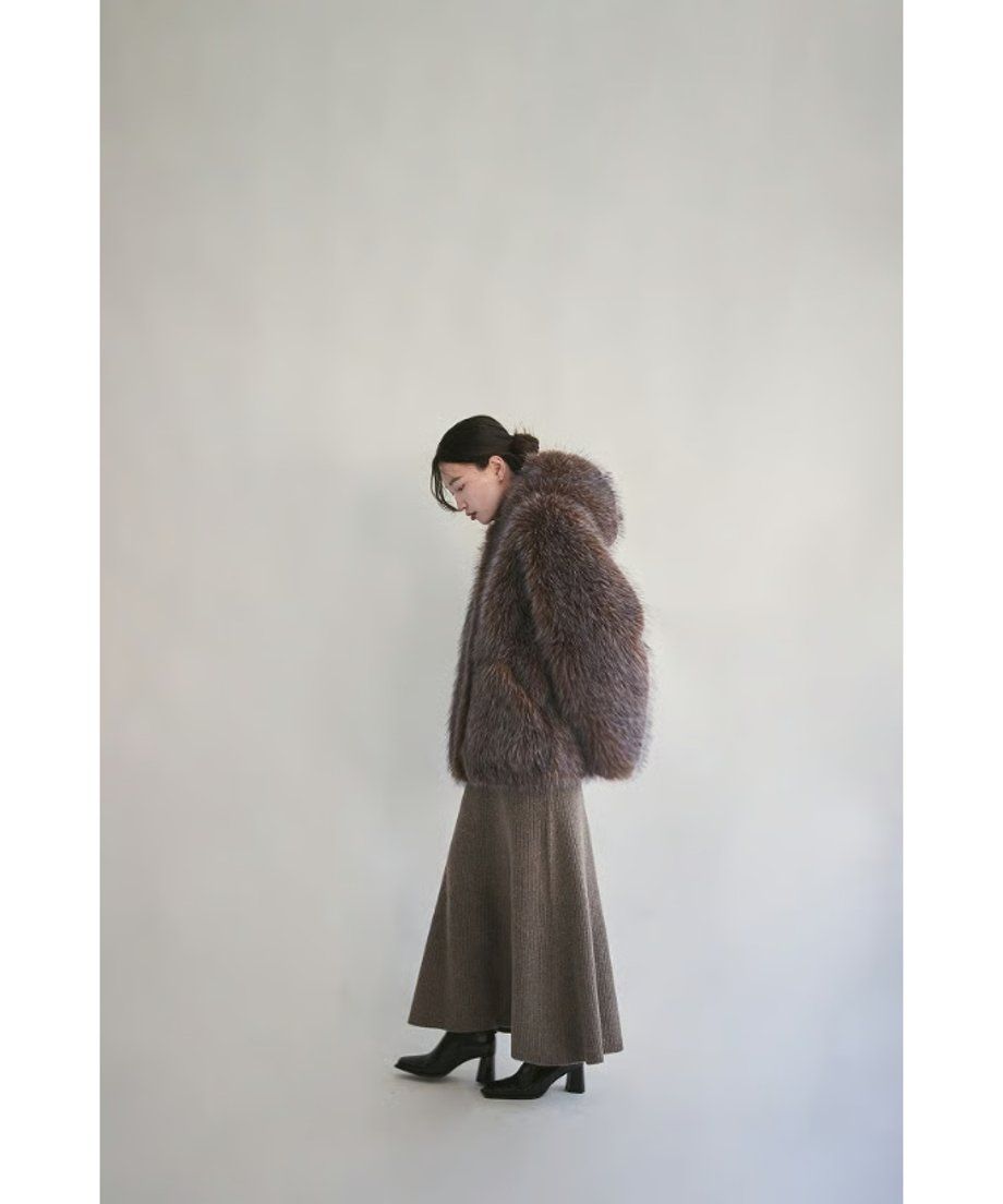 【25AW】Fox Like Fur Foodie Coat (ブラウン) / フォックスライクファー フーディコート / エコファー / フェイクファー