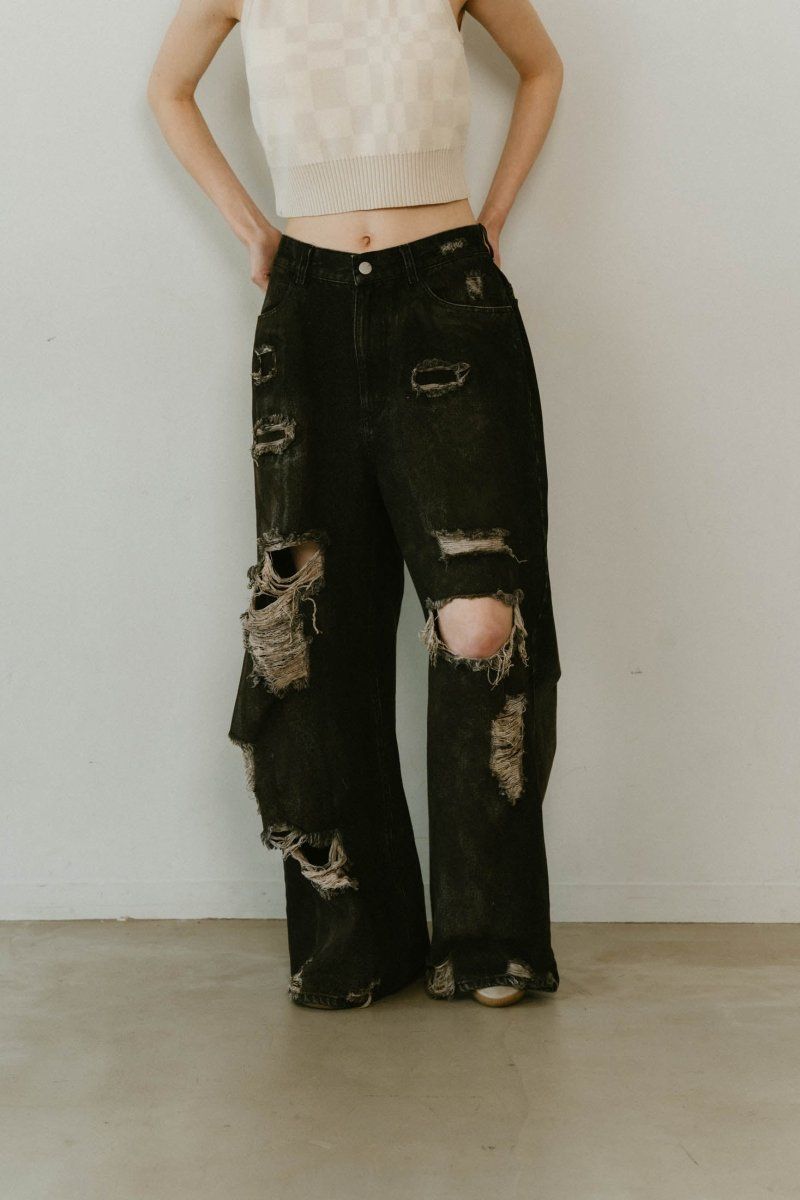 damage denim pants / ダメージ デニムパンツ (ブラックホワイト) / 25SS