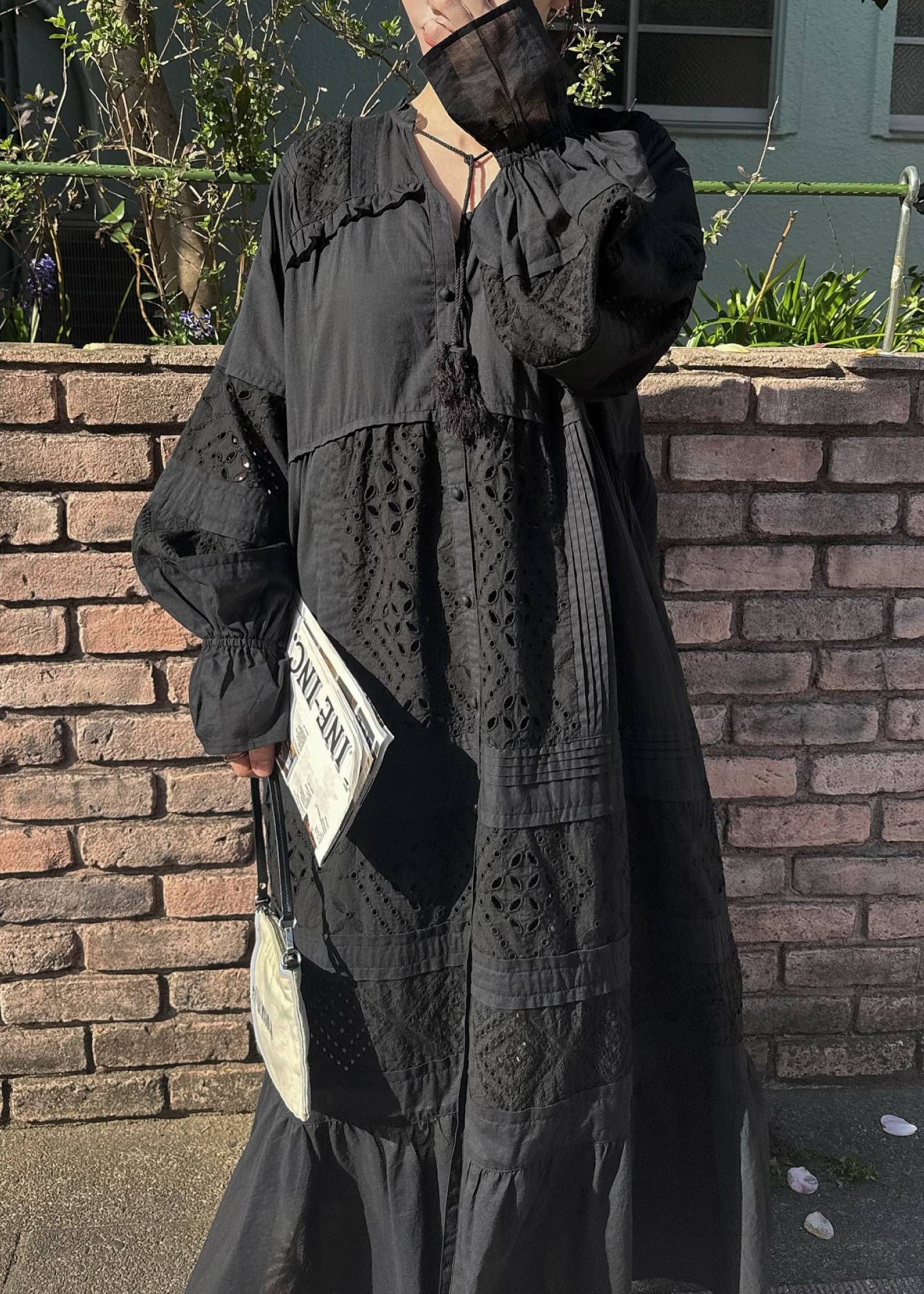 ティアードワンピース (ブラック) pieced cotton lace tiered volume OP (Black) /  26SS