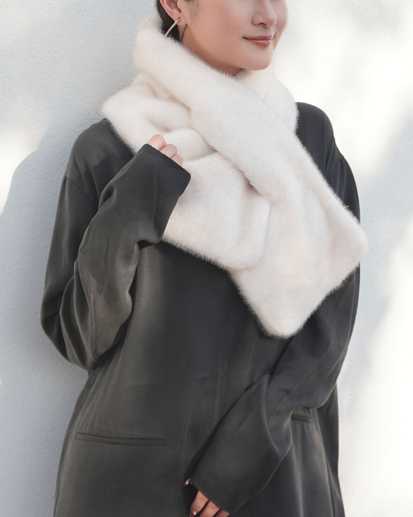 【25AW】Mink Like Fur Tippet (アイボリー) / ミンクライクファー ティペット / ストール / エコファー / フェイクファー