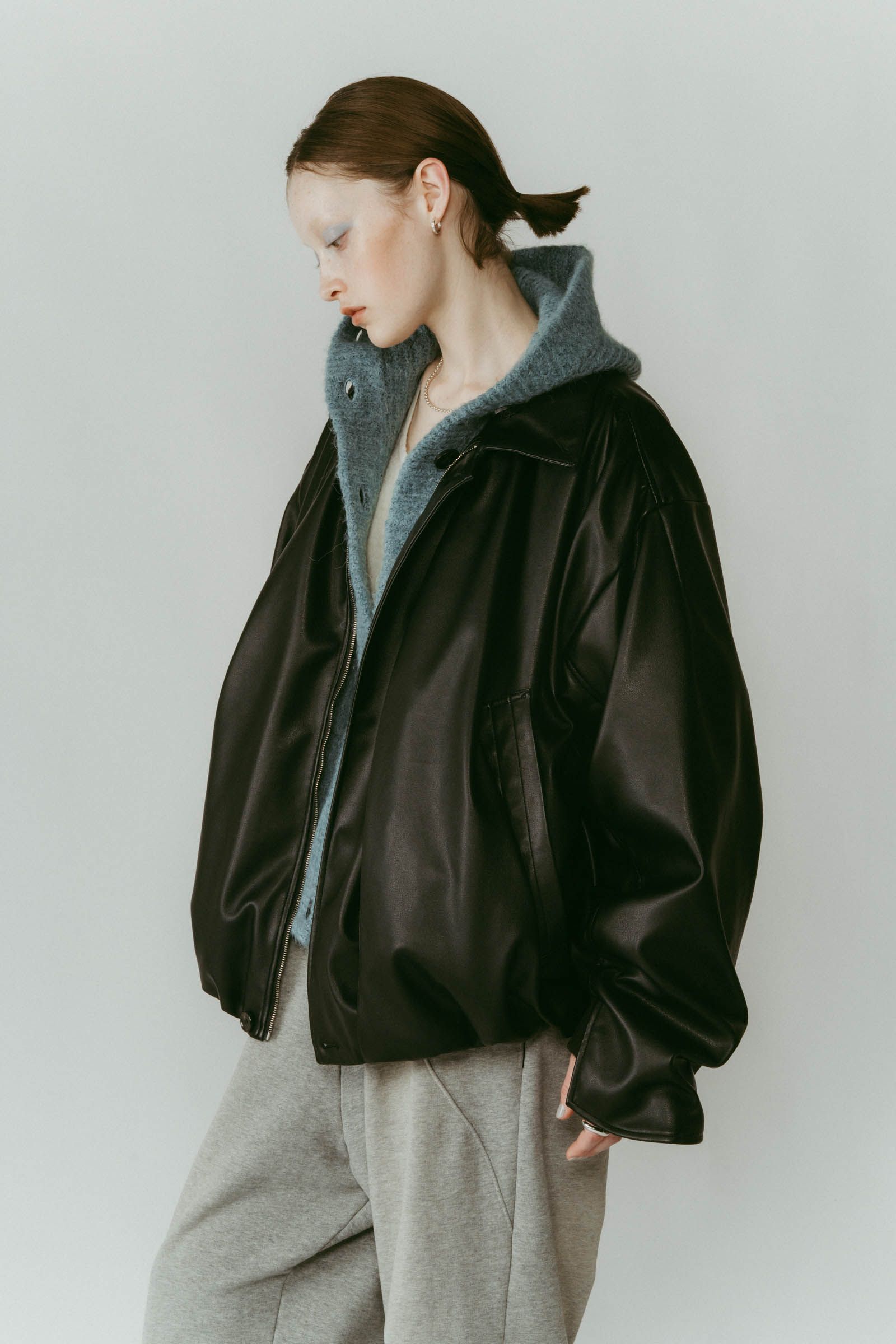 voluminous leather jacket(unisex) / ボリュームレザージャケットブルゾン (ブラック) / 25AW